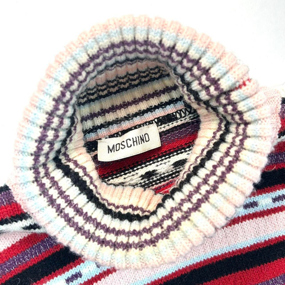 y2k Moschino red striped turtleneck sweater, sheeps, hearts - Picture 3 of 7